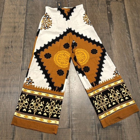 NWT MITARA HIGH WAIST WIDE LEG PRINTED LINEN PANTS SIZE M - Picture 3 of 16